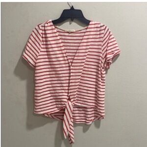 Striped Red Tie-Front Top